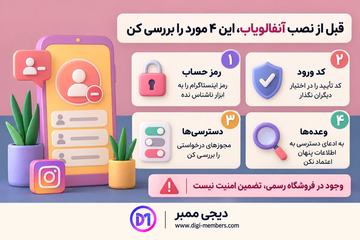 چهار بررسی امنیتی پیش از نصب آنفالویاب؛ محافظت از رمز و کد ورود، بررسی مجوزها و وعدههای ابزار — دیجی ممبر